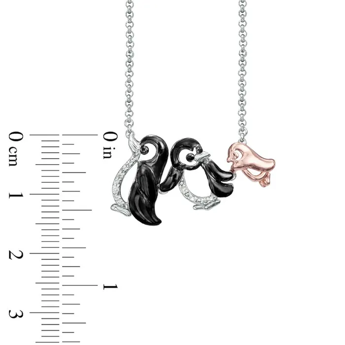 Goldia Natural Diamond Accent Penguin Family Necklace in Sterling Silver and 18K Rose Gold Plate 16 Necklaces Goldia Natural Diamond Accent Penguin Family Necklace in Sterling Silver and 18K Rose Gold Plate 16 Necklaces