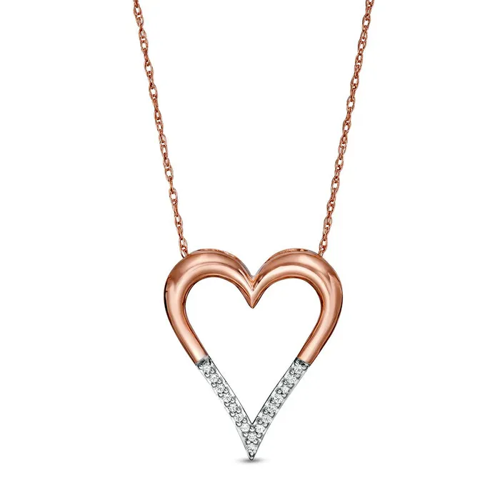 Goldia Necklaces 005 CT TW Natural Diamond Elongated Heart Pendant in 10K Rose Gold
