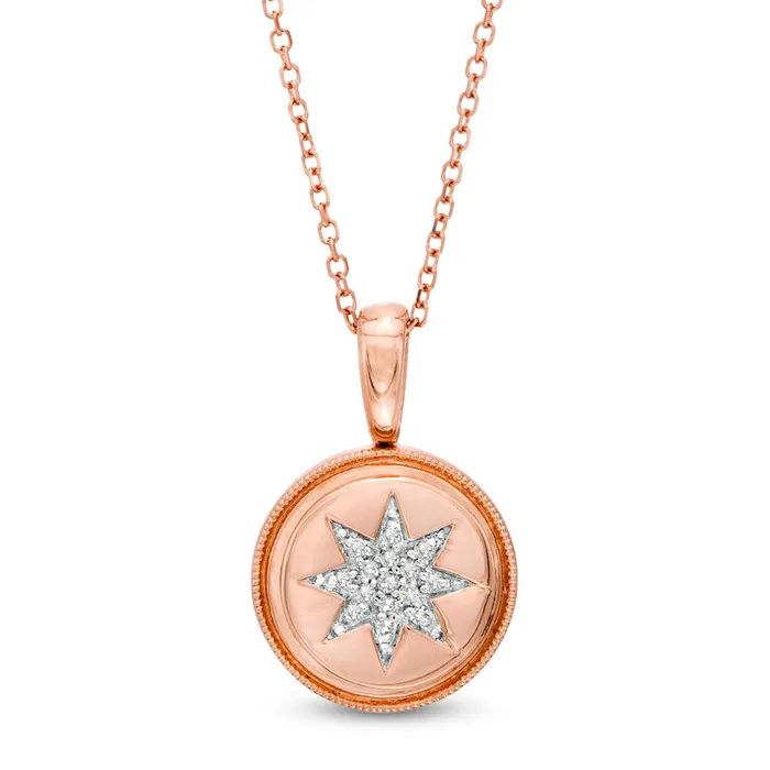 Goldia Necklaces 005 CT TW Natural Diamond Starburst Beaded Disc Frame Pendant in 14K Rose Gold Goldia Necklaces 005 CT TW Natural Diamond Starburst Beaded Disc Frame Pendant in 14K Rose Gold