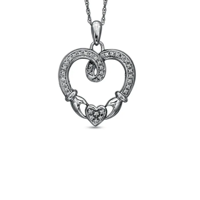Goldia Necklaces 013 CT TW Natural Diamond Claddagh Loop Heart Pendant in Sterling Silver Goldia Necklaces 013 CT TW Natural Diamond Claddagh Loop Heart Pendant in Sterling Silver