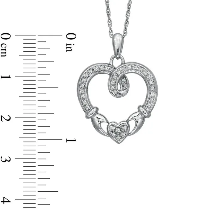 Goldia Necklaces 013 CT TW Natural Diamond Claddagh Loop Heart Pendant in Sterling Silver Goldia Necklaces 013 CT TW Natural Diamond Claddagh Loop Heart Pendant in Sterling Silver