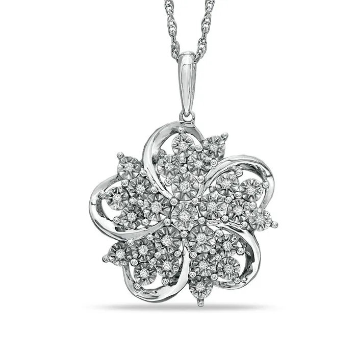 Goldia Necklaces 014 CT TW Natural Diamond Star Flower Pendant in Sterling Silver Goldia Necklaces 014 CT TW Natural Diamond Star Flower Pendant in Sterling Silver