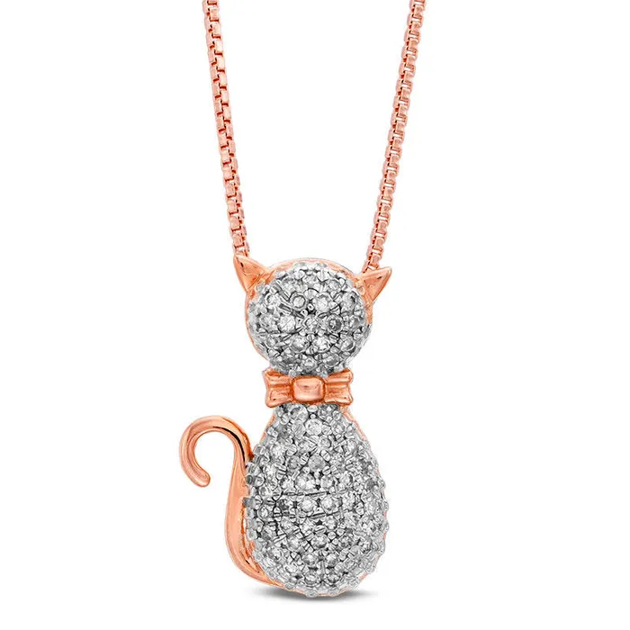 Goldia Necklaces 02 CT TW Natural Diamond Cat Pendant in Sterling Silver with 18K Rose Gold Plate Goldia Necklaces 02 CT TW Natural Diamond Cat Pendant in Sterling Silver with 18K Rose Gold Plate