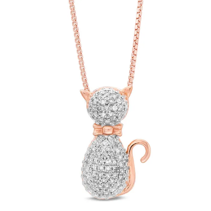 Goldia Necklaces 02 CT TW Natural Diamond Cat Pendant in Sterling Silver with 18K Rose Gold Plate Goldia Necklaces 02 CT TW Natural Diamond Cat Pendant in Sterling Silver with 18K Rose Gold Plate