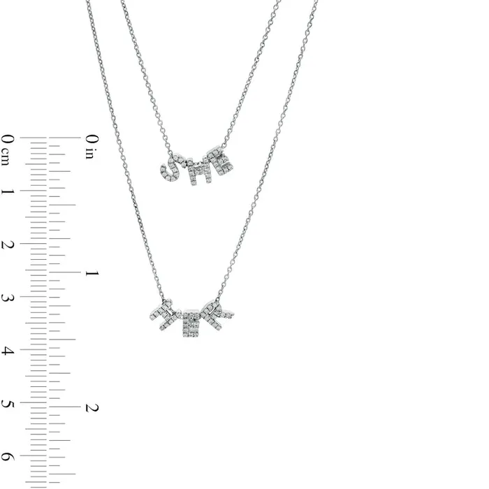 Goldia Necklaces 02 CT TW Natural Diamond SHE and HER Double Strand Necklace in Sterling Silver Goldia Necklaces 02 CT TW Natural Diamond SHE and HER Double Strand Necklace in Sterling Silver