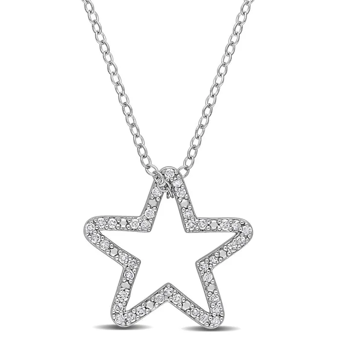 Goldia Necklaces 02 CT TW Natural Diamond Star Outline Pendant in Sterling Silver Goldia Necklaces 02 CT TW Natural Diamond Star Outline Pendant in Sterling Silver