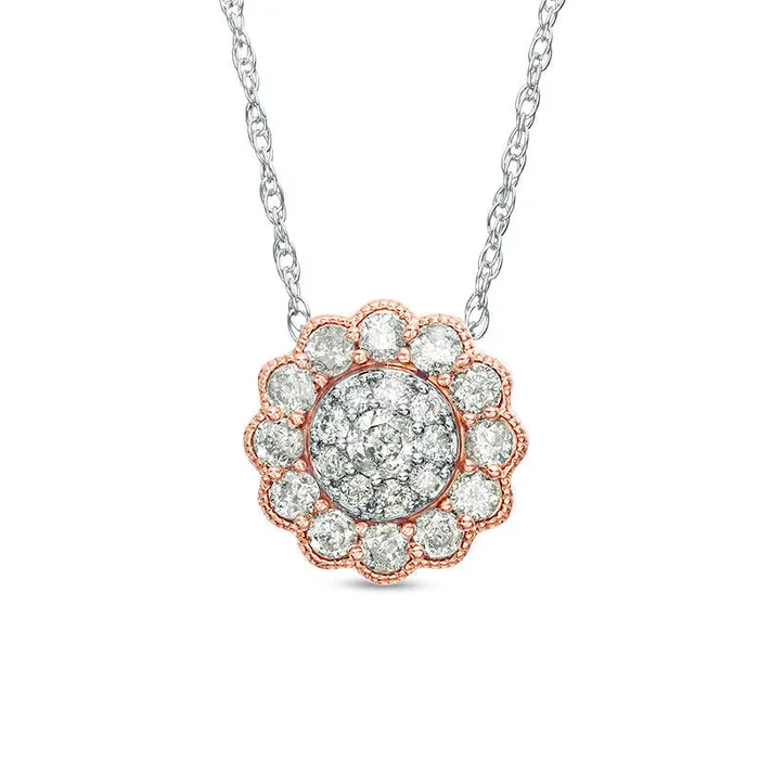 Goldia Necklaces 033 CT TW Composite Natural Diamond Scallop Frame Antique VintageStyle Pendant in 10K TwoTone Gold Goldia Necklaces 033 CT TW Composite Natural Diamond Scallop Frame Antique VintageStyle Pendant in 10K TwoTone Gold
