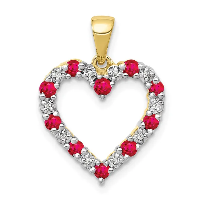 Goldia Necklaces 10K Yellow Gold Real Diamond and 35 Ruby Heart Pendant