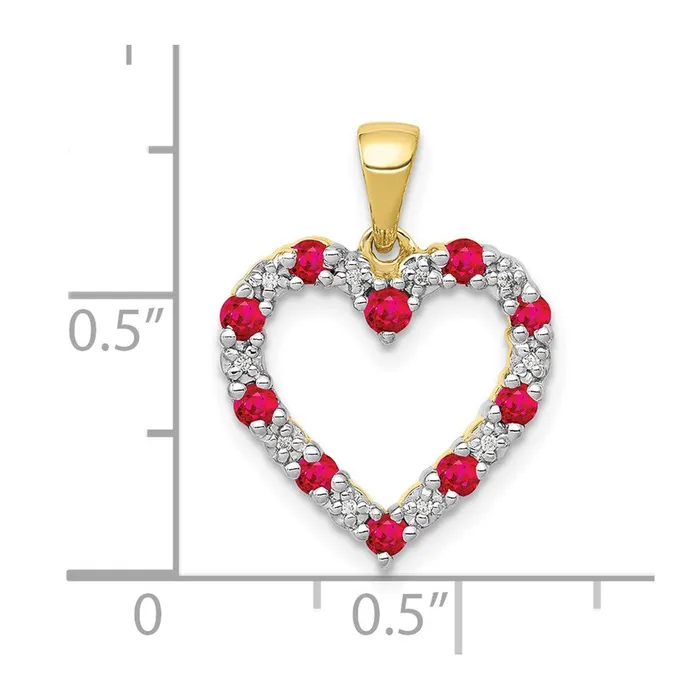 Goldia Necklaces 10K Yellow Gold Real Diamond and 35 Ruby Heart Pendant