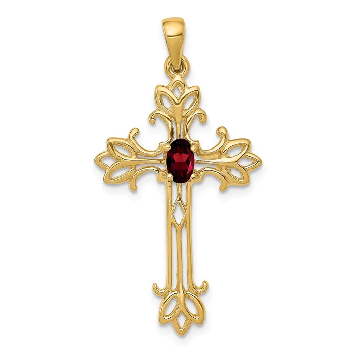 Goldia Necklaces 14k 5x3mm Oval Garnet cross Pendant