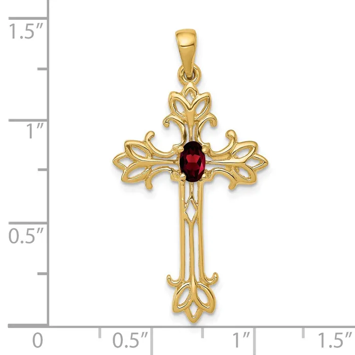 Goldia Necklaces 14k 5x3mm Oval Garnet cross Pendant