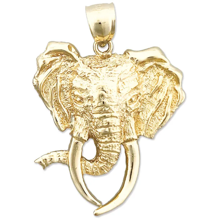 Goldia Necklaces 14K Gold Long Tusk Elephant Head Pendant