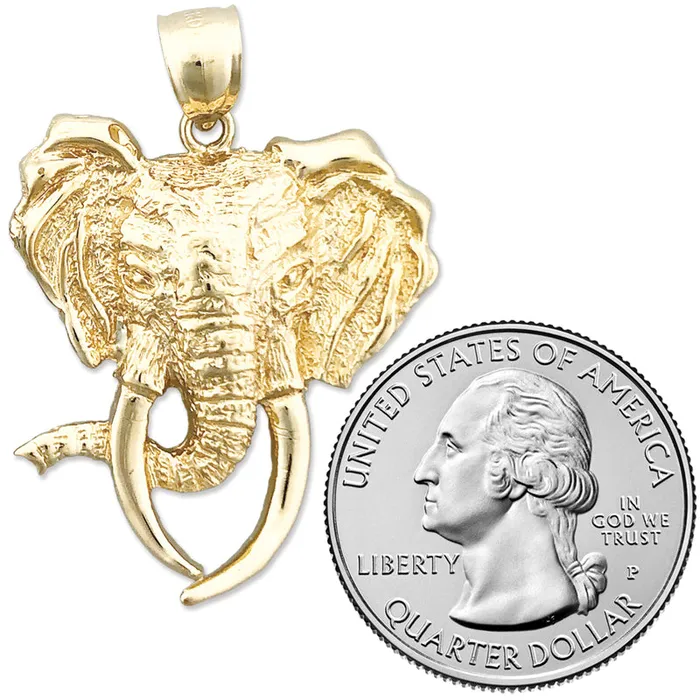 Goldia Necklaces 14K Gold Long Tusk Elephant Head Pendant