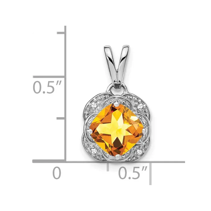 Goldia Necklaces 14k White Gold Cushion Citrine and Real Diamond Pendant