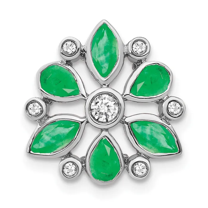 Goldia Necklaces 14k White Gold Emerald and Real Diamond Chain Slide
