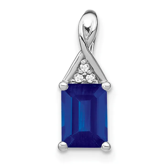 Goldia Necklaces 14k White Gold Emeraldshape Sapphire and Real Diamond Pendant