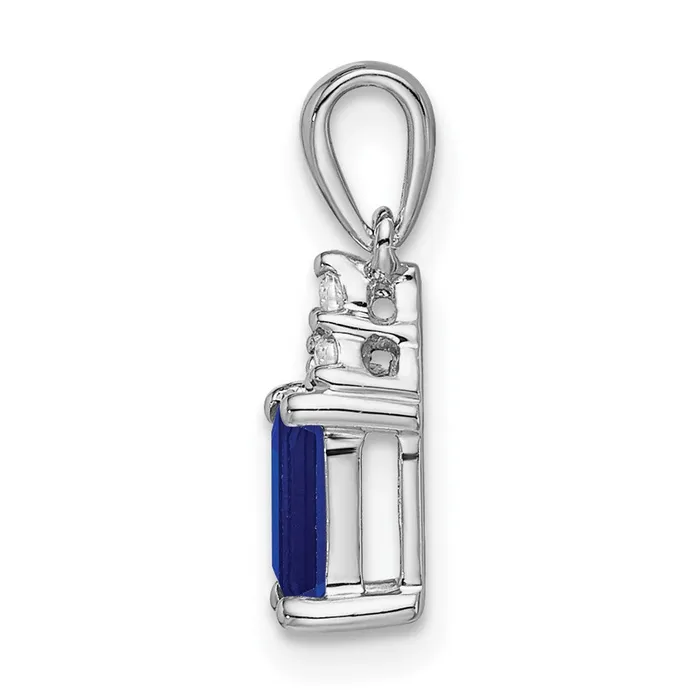 Goldia Necklaces 14k White Gold Emeraldshape Sapphire and Real Diamond Pendant