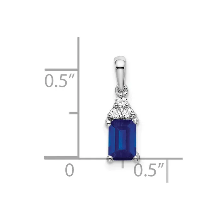 Goldia Necklaces 14k White Gold Emeraldshape Sapphire and Real Diamond Pendant