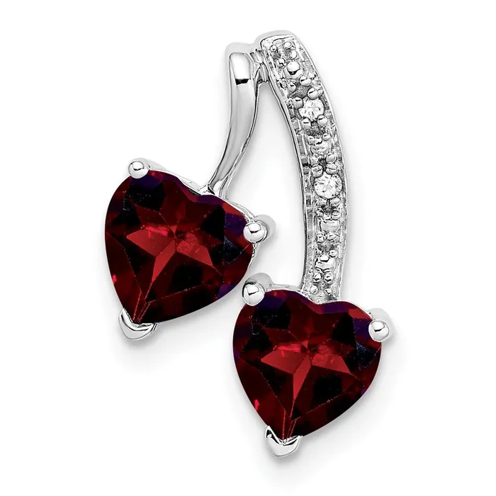 Goldia Necklaces 14k White Gold Garnet and Real Diamond 2Heart Pendant