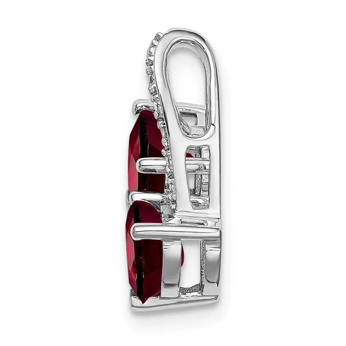 Goldia Necklaces 14k White Gold Garnet and Real Diamond 2Heart Pendant