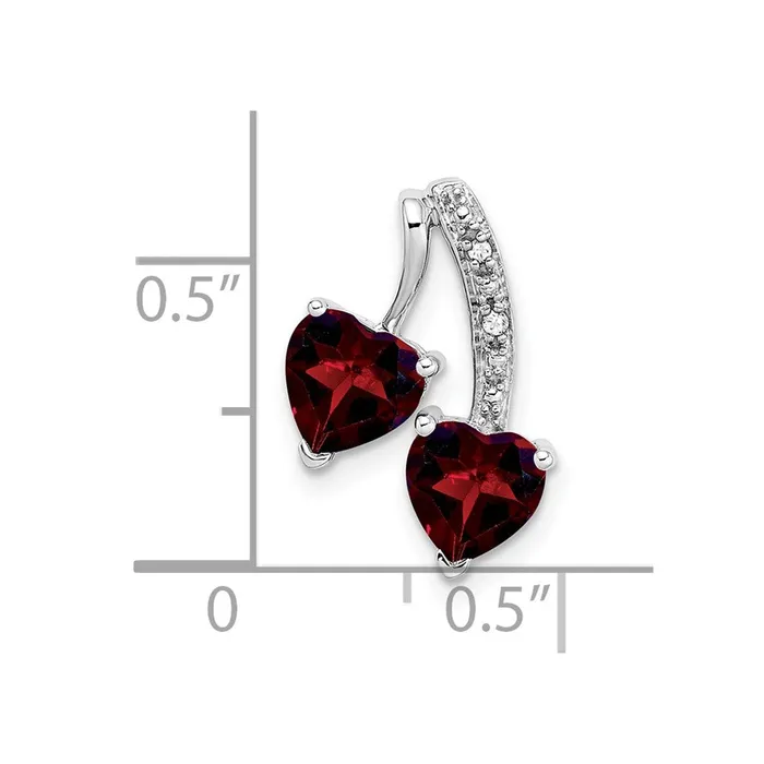 Goldia Necklaces 14k White Gold Garnet and Real Diamond 2Heart Pendant