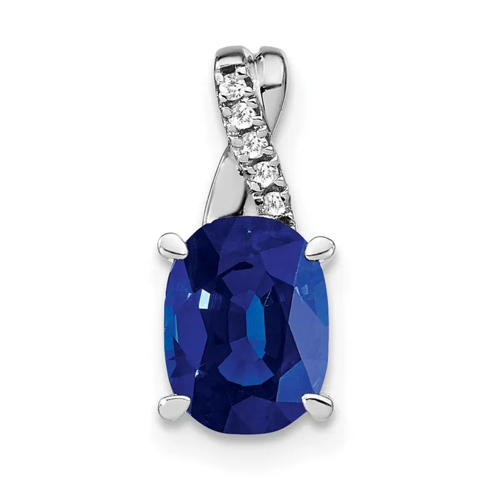 Goldia Necklaces 14k White Gold Oval Created Sapphire and Real Diamond Pendant Goldia Necklaces 14k White Gold Oval Created Sapphire and Real Diamond Pendant
