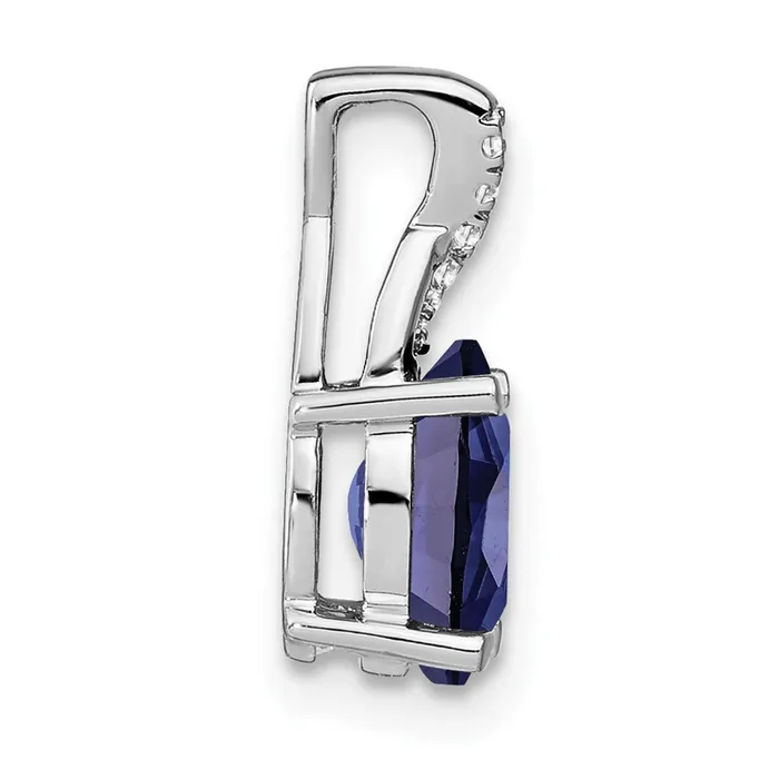 Goldia Necklaces 14k White Gold Oval Created Sapphire and Real Diamond Pendant