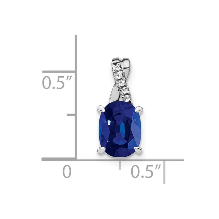Goldia Necklaces 14k White Gold Oval Created Sapphire and Real Diamond Pendant