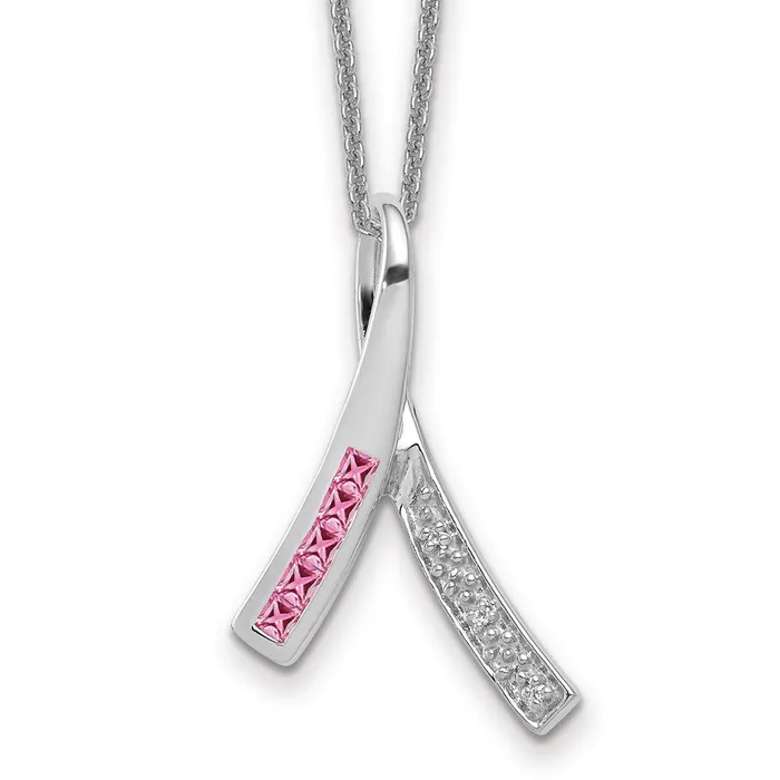 Goldia Necklaces 14k White Gold Real Diamond and Pink Sapphire Necklace