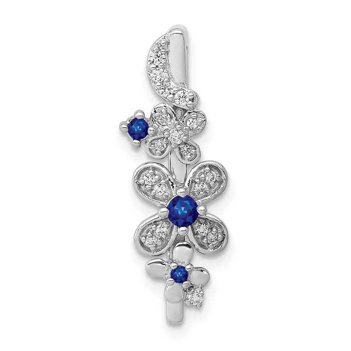 Goldia Necklaces 14k White Gold Real Diamond and Sapphire Flowers Chain Slide Goldia Necklaces 14k White Gold Real Diamond and Sapphire Flowers Chain Slide