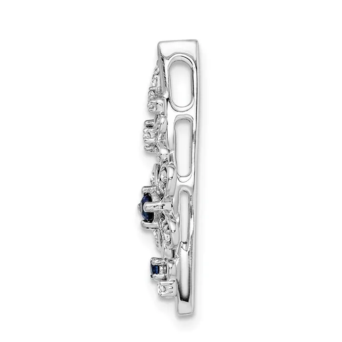 Goldia Necklaces 14k White Gold Real Diamond and Sapphire Flowers Chain Slide