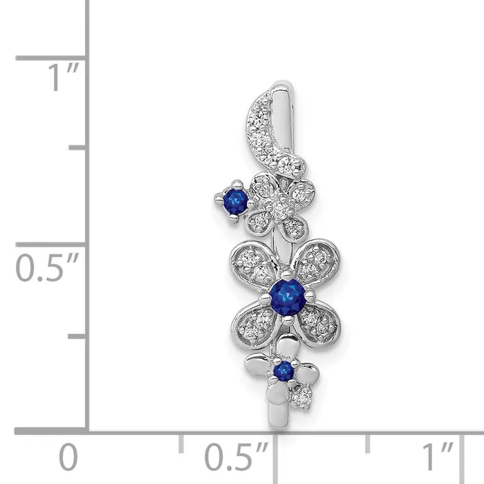 Goldia Necklaces 14k White Gold Real Diamond and Sapphire Flowers Chain Slide