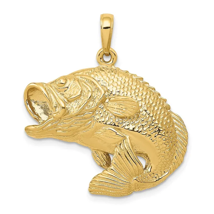Goldia Necklaces 14k Yellow Gold Bass Fish Jumping Pendant