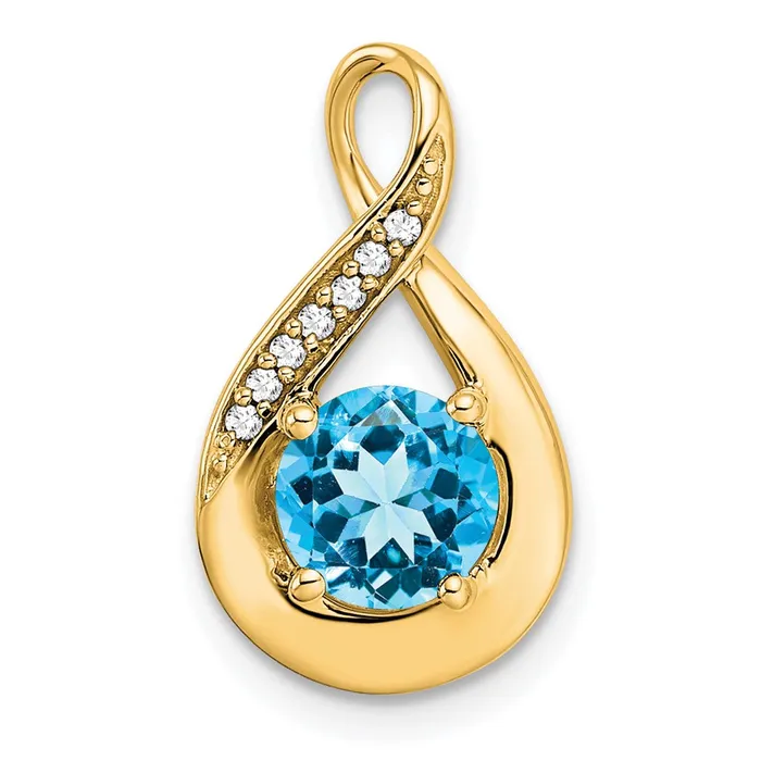 Goldia Necklaces 14K Yellow Gold Blue Topaz and Real Diamond Pendant