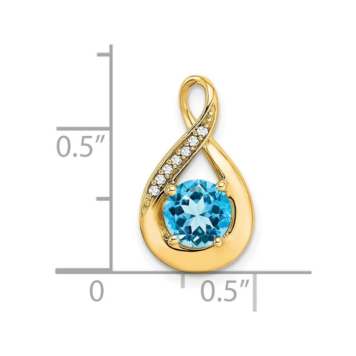 Goldia Necklaces 14K Yellow Gold Blue Topaz and Real Diamond Pendant