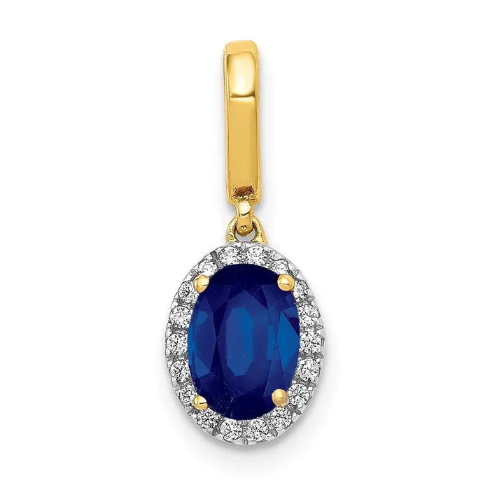 Goldia Necklaces 14K Yellow Gold Real Diamond and Oval 105 Sapphire Halo Pendant Goldia Necklaces 14K Yellow Gold Real Diamond and Oval 105 Sapphire Halo Pendant