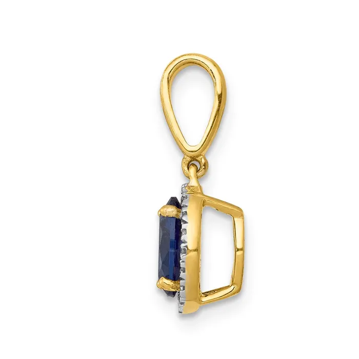 Goldia Necklaces 14K Yellow Gold Real Diamond and Oval 105 Sapphire Halo Pendant