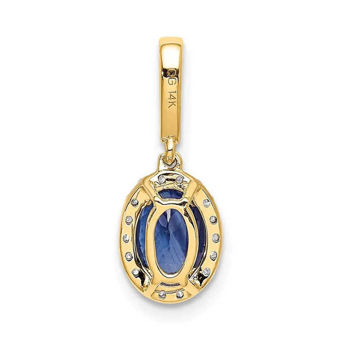 Goldia Necklaces 14K Yellow Gold Real Diamond and Oval 105 Sapphire Halo Pendant