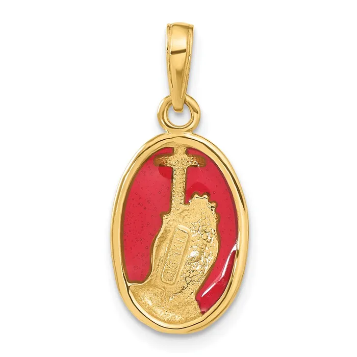 Goldia Necklaces 14k Yellow Gold Red Enamel Praying Hands and Cross Pendant
