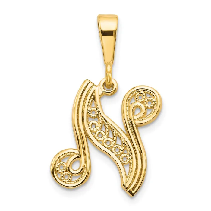 Goldia Necklaces 14k Yellow GoldY Polished Script Filigree Letter N Initial Pendant
