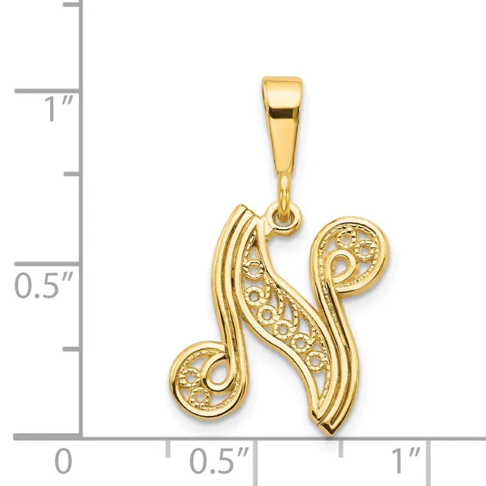Goldia Necklaces 14k Yellow GoldY Polished Script Filigree Letter N Initial Pendant