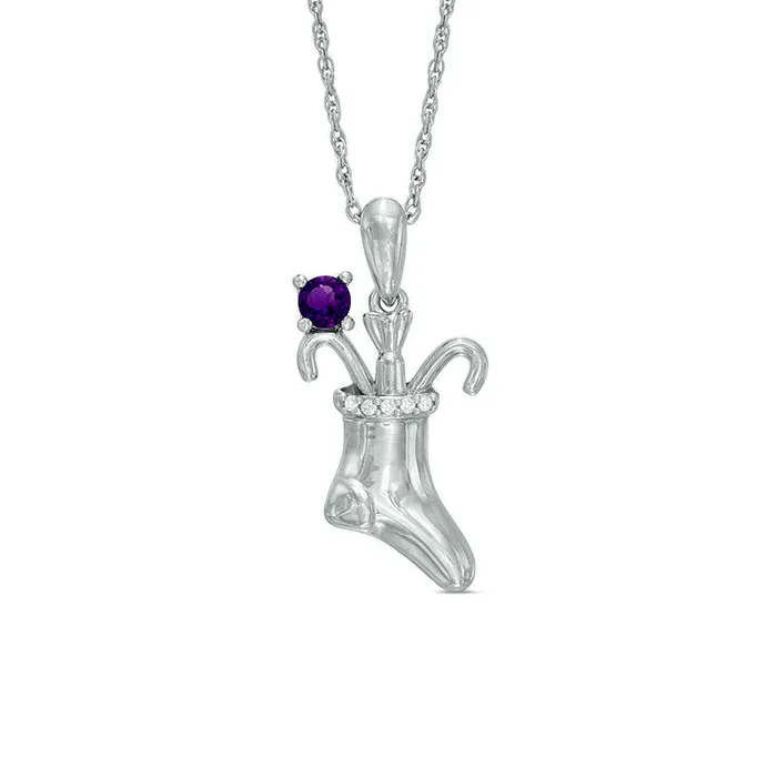 Goldia Necklaces 30mm Amethyst and Natural Diamond Accent Stocking Pendant in Sterling Silver Goldia Necklaces 30mm Amethyst and Natural Diamond Accent Stocking Pendant in Sterling Silver