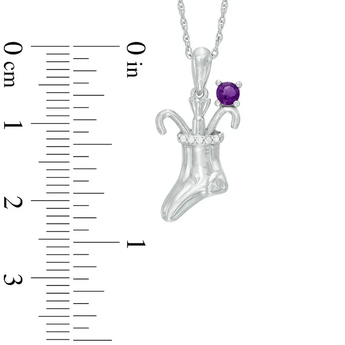 Goldia Necklaces 30mm Amethyst and Natural Diamond Accent Stocking Pendant in Sterling Silver Goldia Necklaces 30mm Amethyst and Natural Diamond Accent Stocking Pendant in Sterling Silver