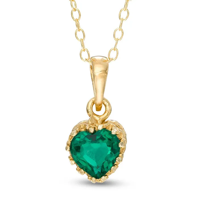 Goldia Necklaces 60mm HeartShaped LabCreated Emerald Crown Pendant in Sterling Silver with 14K Gold Plate Goldia Necklaces 60mm HeartShaped LabCreated Emerald Crown Pendant in Sterling Silver with 14K Gold Plate