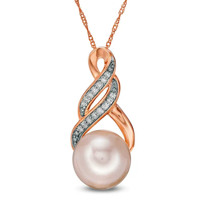 Goldia Necklaces 90 95mm Cultured Freshwater Pearl and 005 CT TW Natural Diamond Infinity Twist Pendant in 10K Rose Gold Goldia Necklaces 90 95mm Cultured Freshwater Pearl and 005 CT TW Natural Diamond Infinity Twist Pendant in 10K Rose Gold