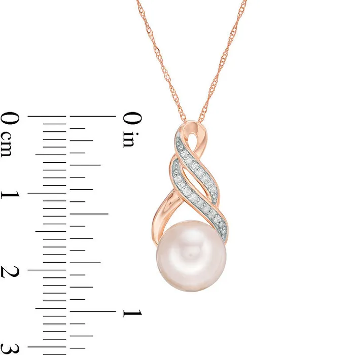 Goldia Necklaces 90 95mm Cultured Freshwater Pearl and 005 CT TW Natural Diamond Infinity Twist Pendant in 10K Rose Gold Goldia Necklaces 90 95mm Cultured Freshwater Pearl and 005 CT TW Natural Diamond Infinity Twist Pendant in 10K Rose Gold
