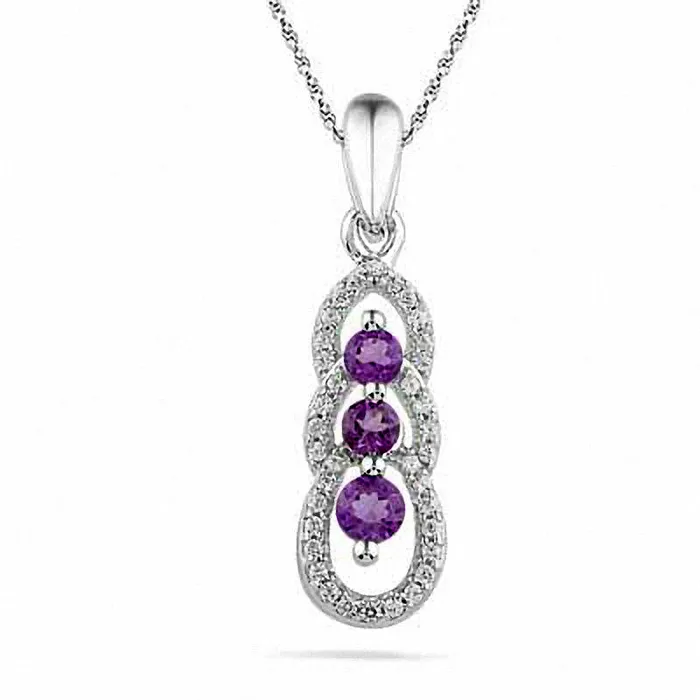 Goldia Necklaces Amethyst and 01 CT TW Natural Diamond Triple Loop Pendant in Sterling Silver Goldia Necklaces Amethyst and 01 CT TW Natural Diamond Triple Loop Pendant in Sterling Silver