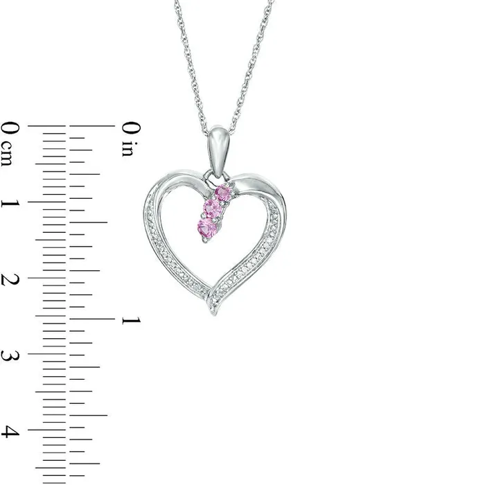 Goldia Necklaces Graduated LabCreated Pink Sapphire and Diamond Accent Beaded Heart Outline Pendant in Sterling Silver Goldia Necklaces Graduated LabCreated Pink Sapphire and Diamond Accent Beaded Heart Outline Pendant in Sterling Silver