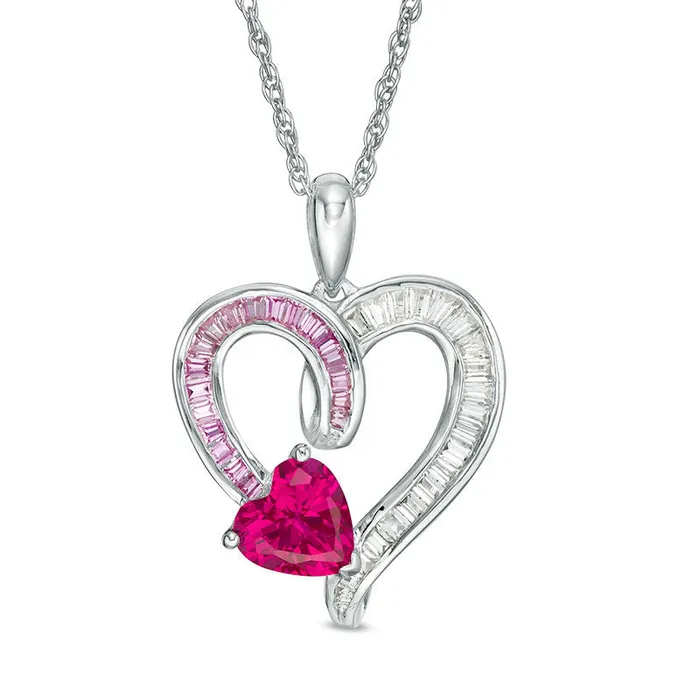 Goldia Necklaces LabCreated Ruby Pink and White Sapphire Curly Heart Pendant in Sterling Silver Goldia Necklaces LabCreated Ruby Pink and White Sapphire Curly Heart Pendant in Sterling Silver