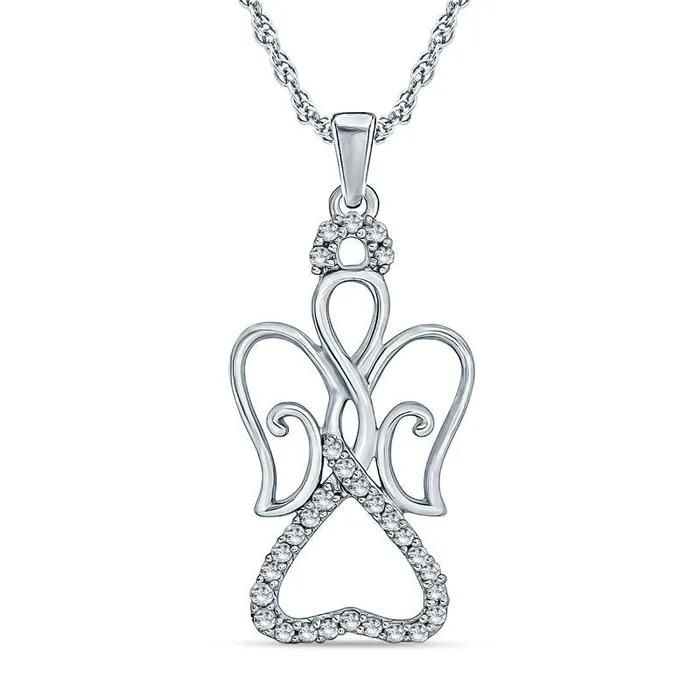 Goldia Necklaces Natural Diamond Accent Angel Pendant in Sterling Silver